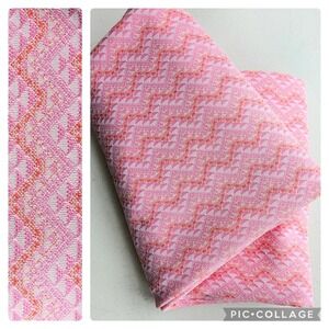 1970s Vintage Pink Orange Salmon Geometric Linear Polyester Fabric Yardage #69